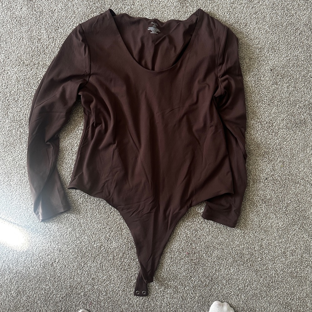 Nuuds - Women's Long Sleeve Scoop Neck Bodysuit - Coffee - Coffee / XXL